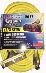 US Wire 12/3 Triple Outlet Extension Cord - 76050