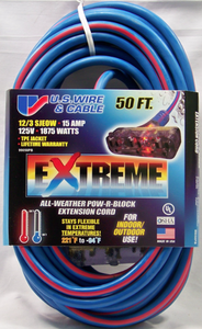 US Wire 12/3 All-Weather 50' Extension Cord W/ Tri-Tap - 99050PB